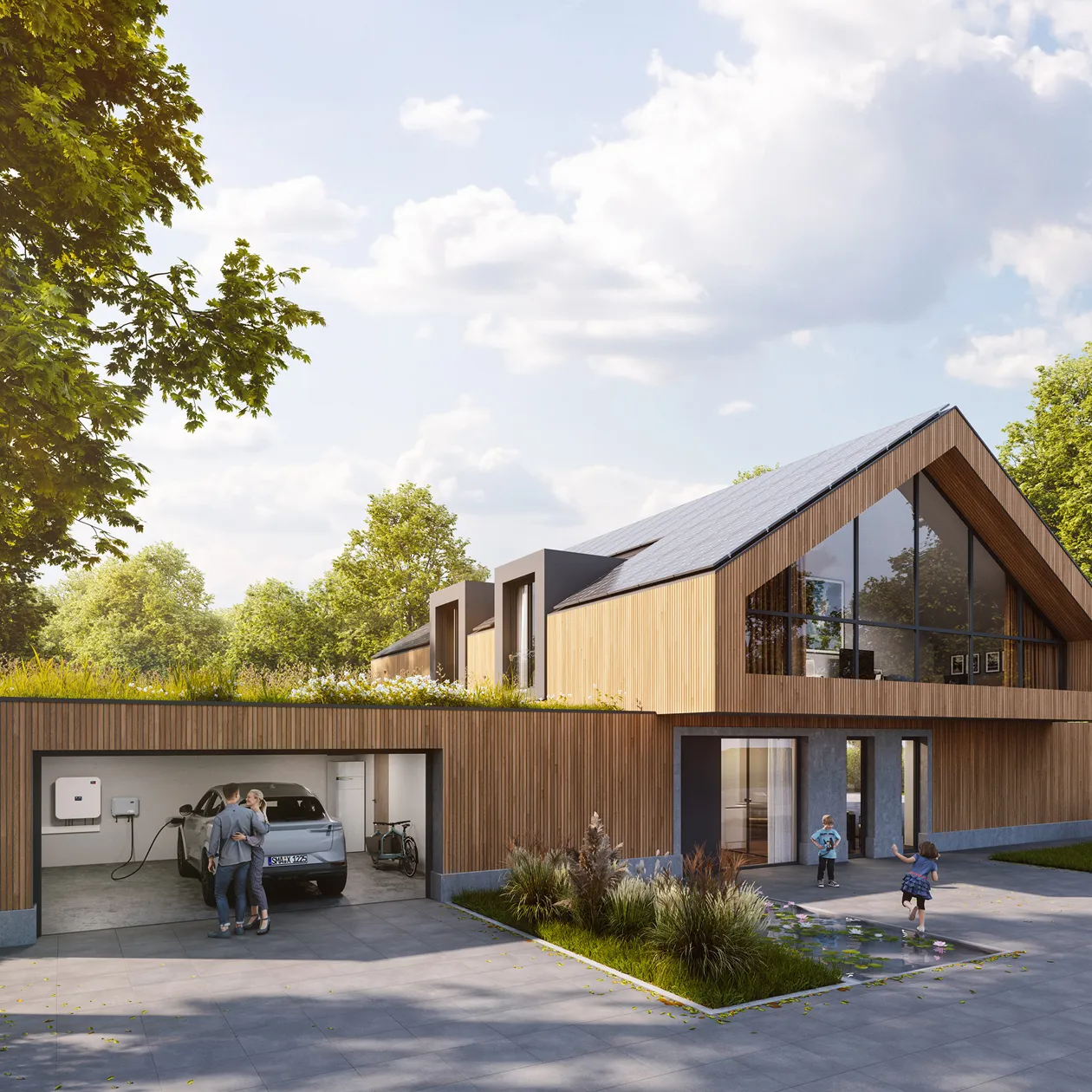 Ein Elektroauto ist an eine Ladestation angeschlossen.